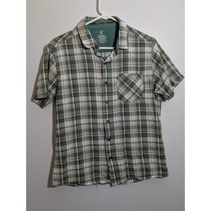 KUHL Short Sleeve Shirt Mens Medium Textured Cotton Metal Button Hiking Outdoors